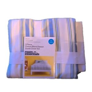 Room Essential  3 Pcs Cotton Blend Sateen Duvet Cover Set Full / Queen Stripe